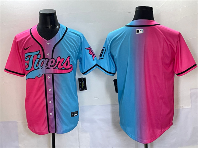 Men's Detroit Tigers Blank Pink/Blue Limited Stitched Baseball Jersey